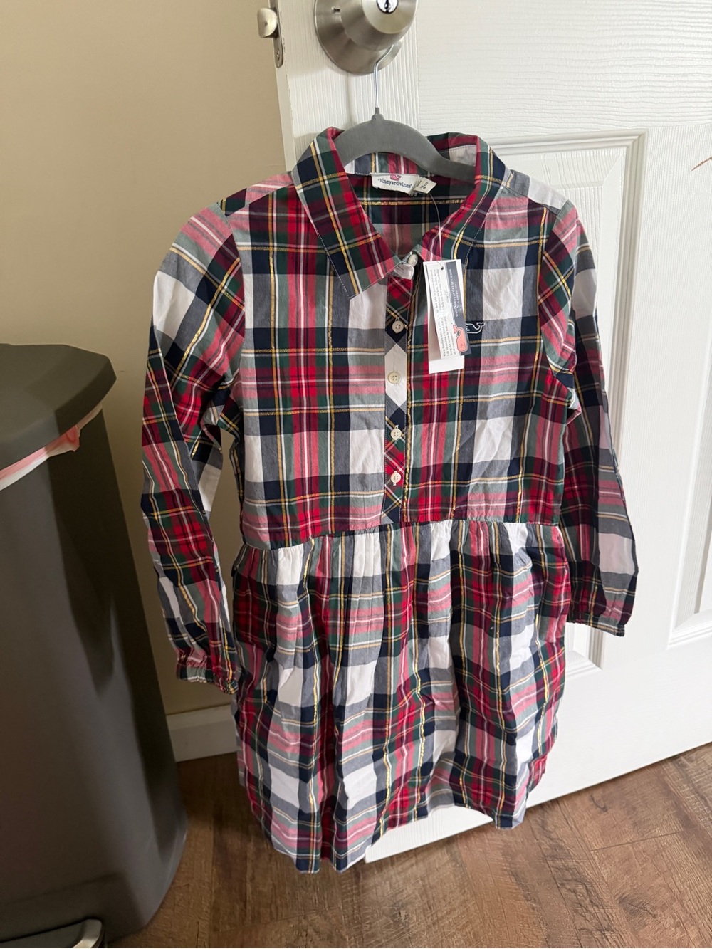 Vineyard Vines Girls' Plaid Button-Front Dress - Red, Navy & White